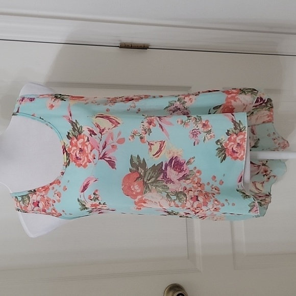 Forever 21 Light Blue Floral High Low Hem Tie Back Sheer Sleeveless Blouse - Picture 3 of 12